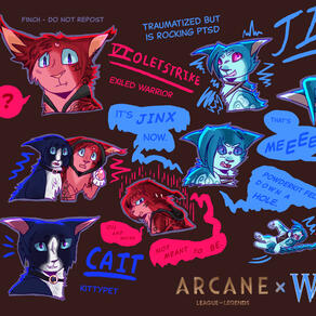 Cait, Vi, and Jinx (Arcane as warrior Cats)